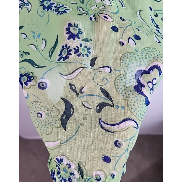 Susan Graver Style Sheer Floral V-Neck Blouse 1X Lime Green Blue Glitter Tunic - Picture 4 of 13